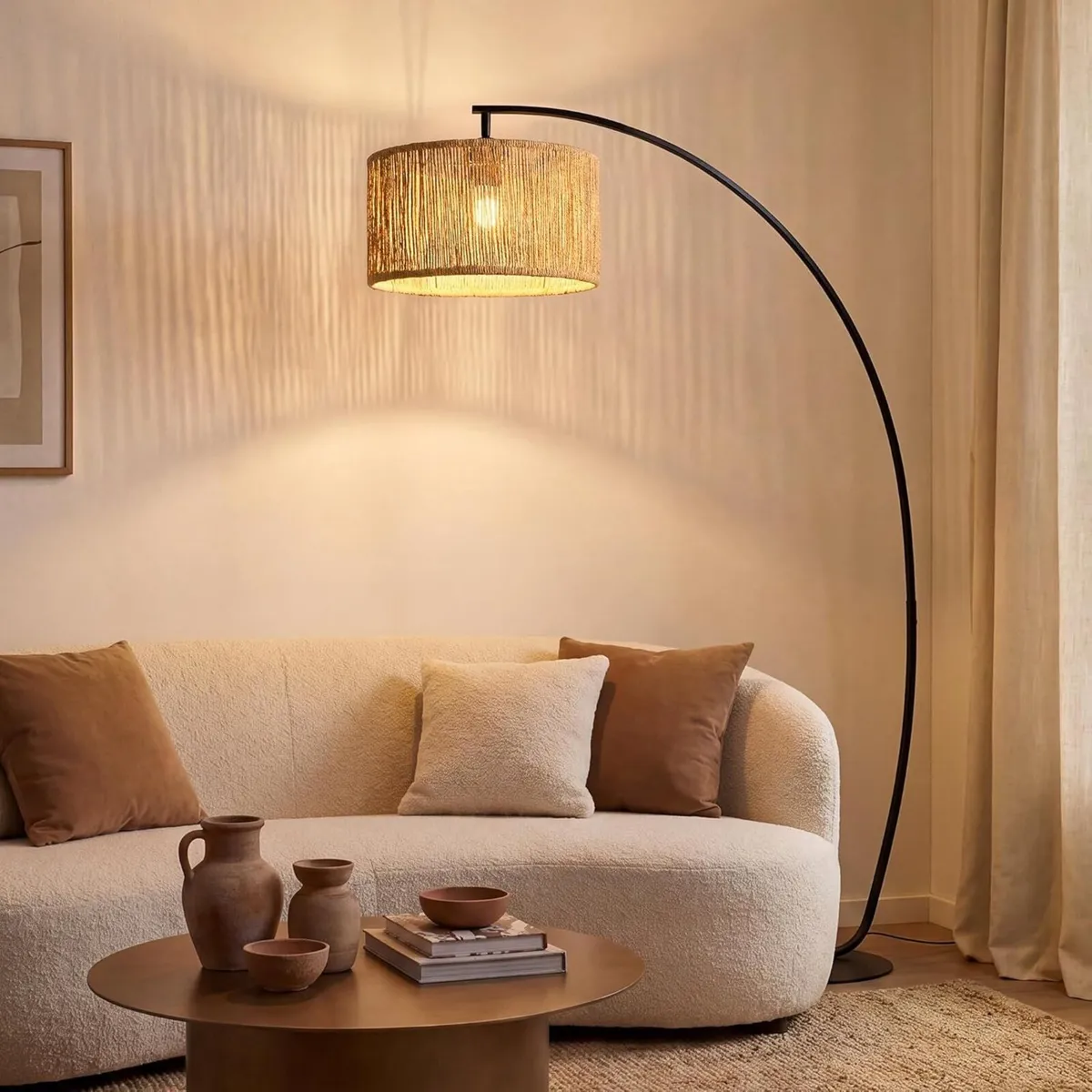 Boho Arc Floor Lamp for Living Room - Image 1