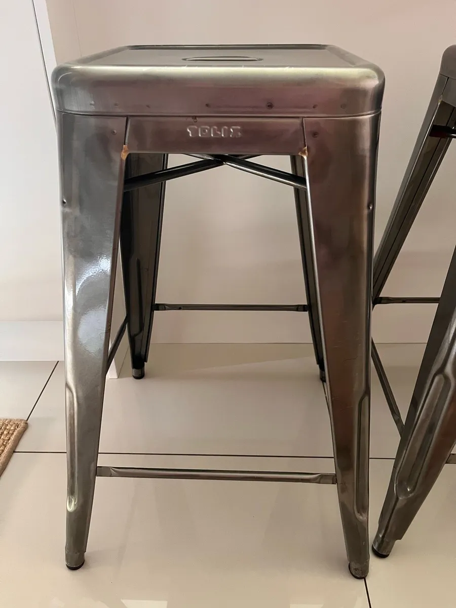 Set x 3 Tolix Counter Stools - Silver Metal - Image 4