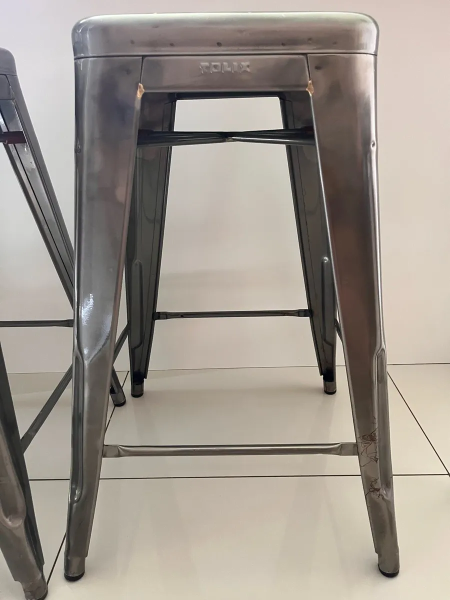 Set x 3 Tolix Counter Stools - Silver Metal - Image 1