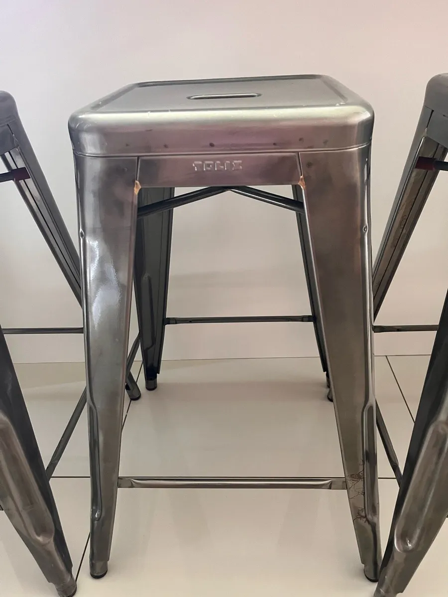 Set x 3 Tolix Counter Stools - Silver Metal - Image 2