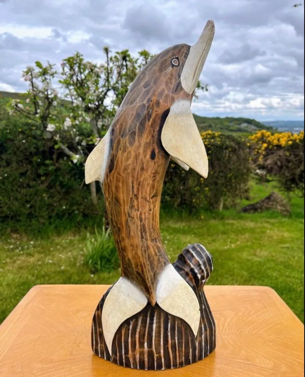 Wooden Dolphin Sculpture - Image 1
