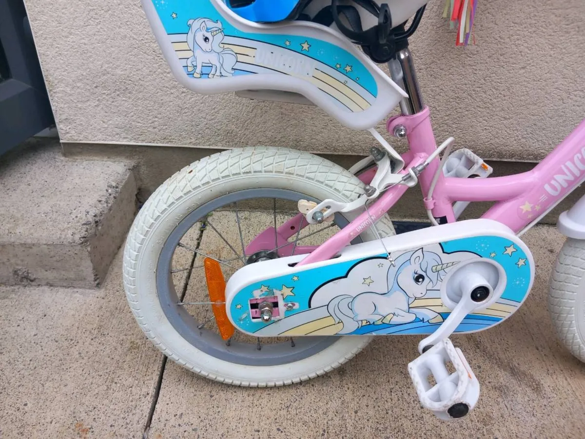 Kids unicorn bike size 14 inch wheels. - Image 3