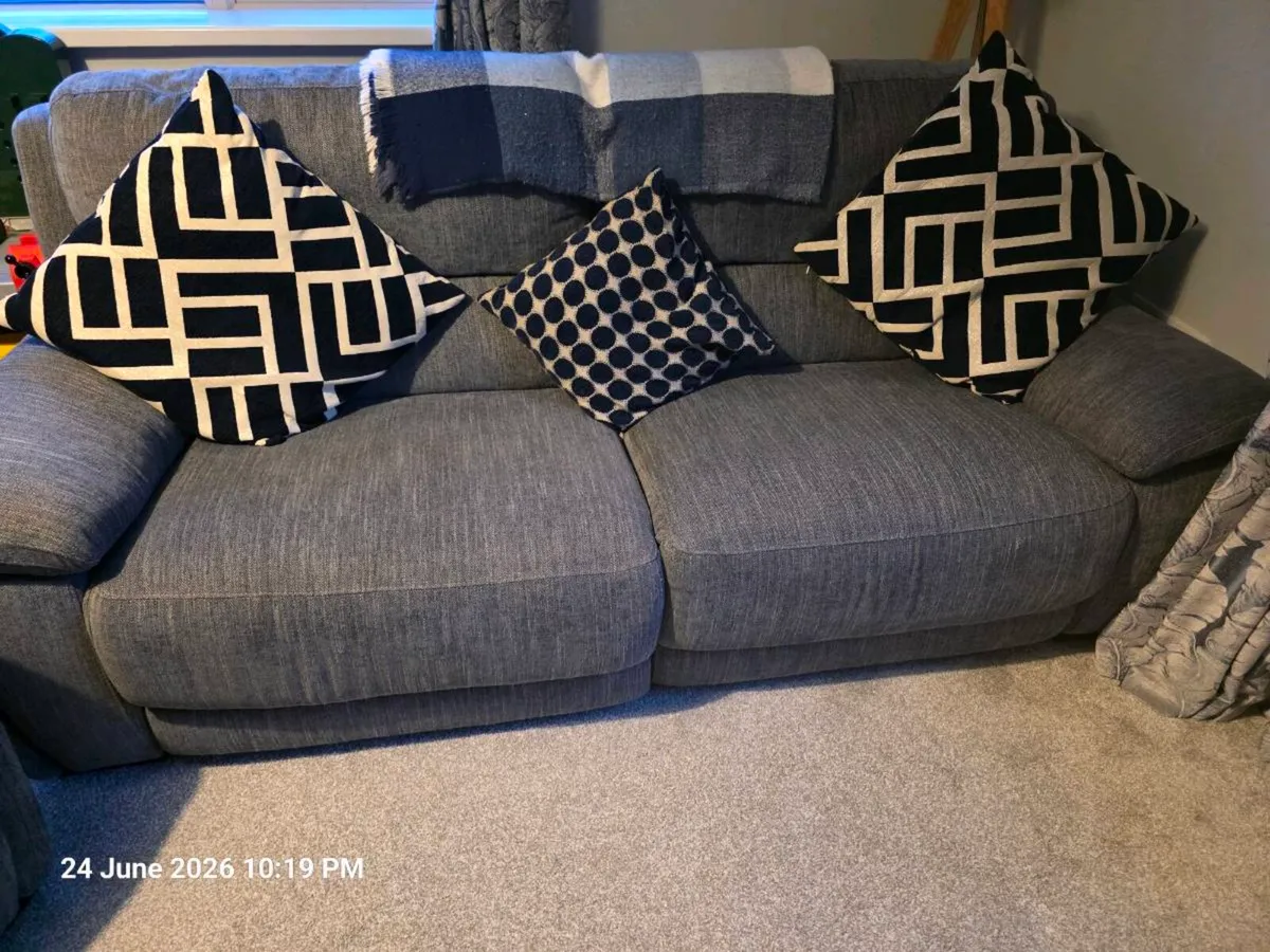 3 piece Navy Couch All Recliners with USB Ports - Image 3