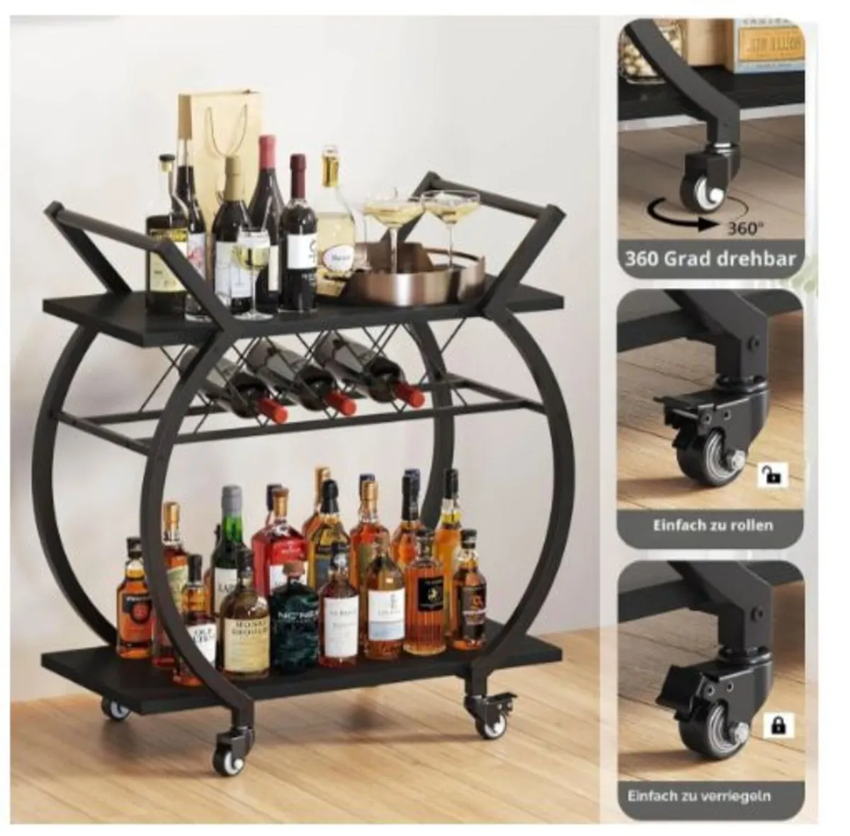 Wine Rack Serving Trolley with Wheels Bar Cart - Image 1