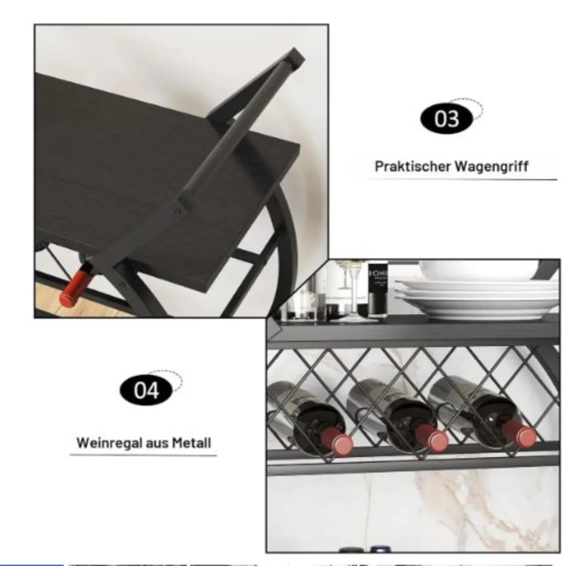 Wine Rack Serving Trolley with Wheels Bar Cart - Image 2