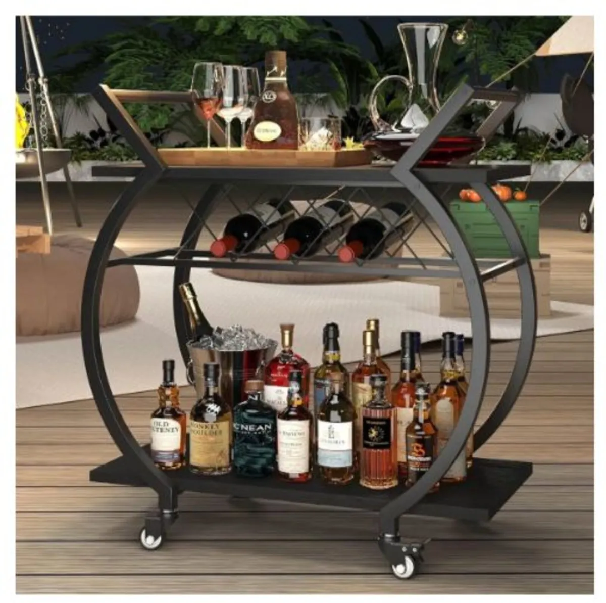Wine Rack Serving Trolley with Wheels Bar Cart - Image 3
