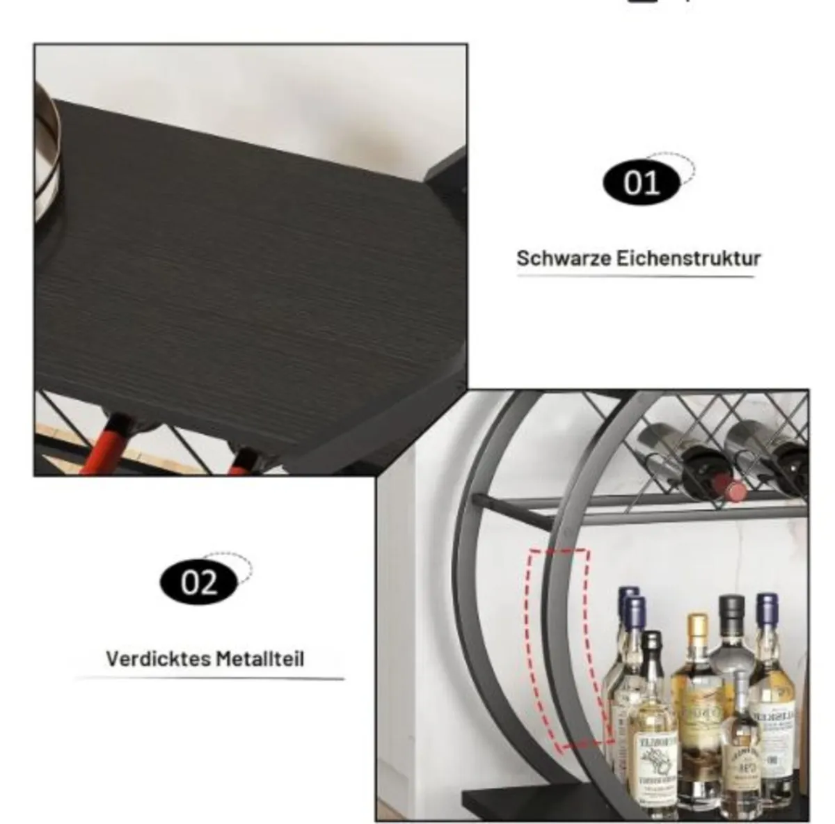 Wine Rack Serving Trolley with Wheels Bar Cart - Image 4