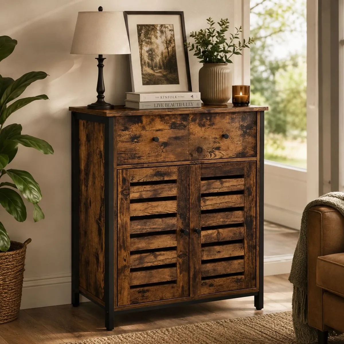 Industrial Sideboard Cabinet with Drawer & Louvere - Image 1