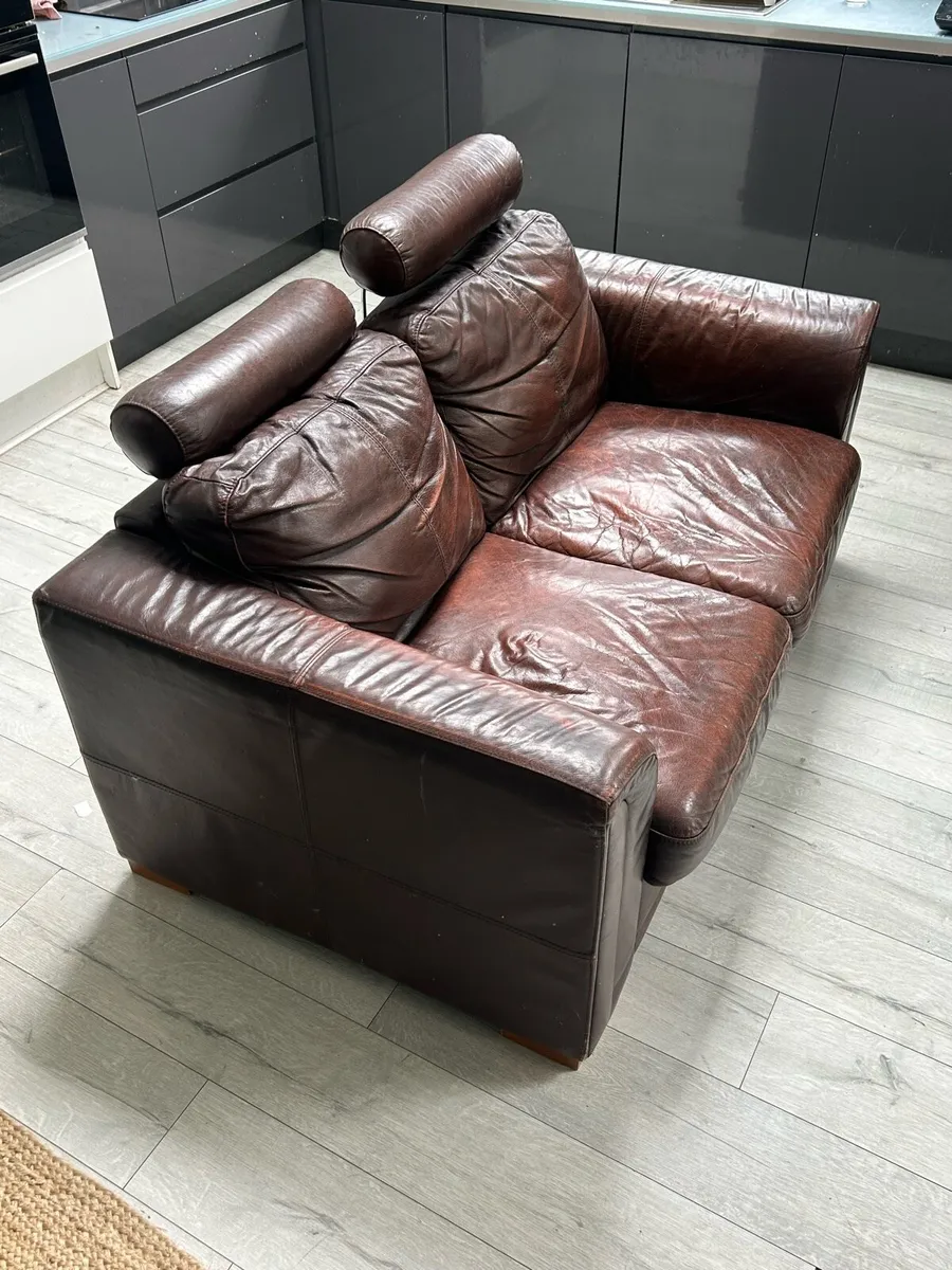 Brown leather 2 seater Couch free to take - Image 2