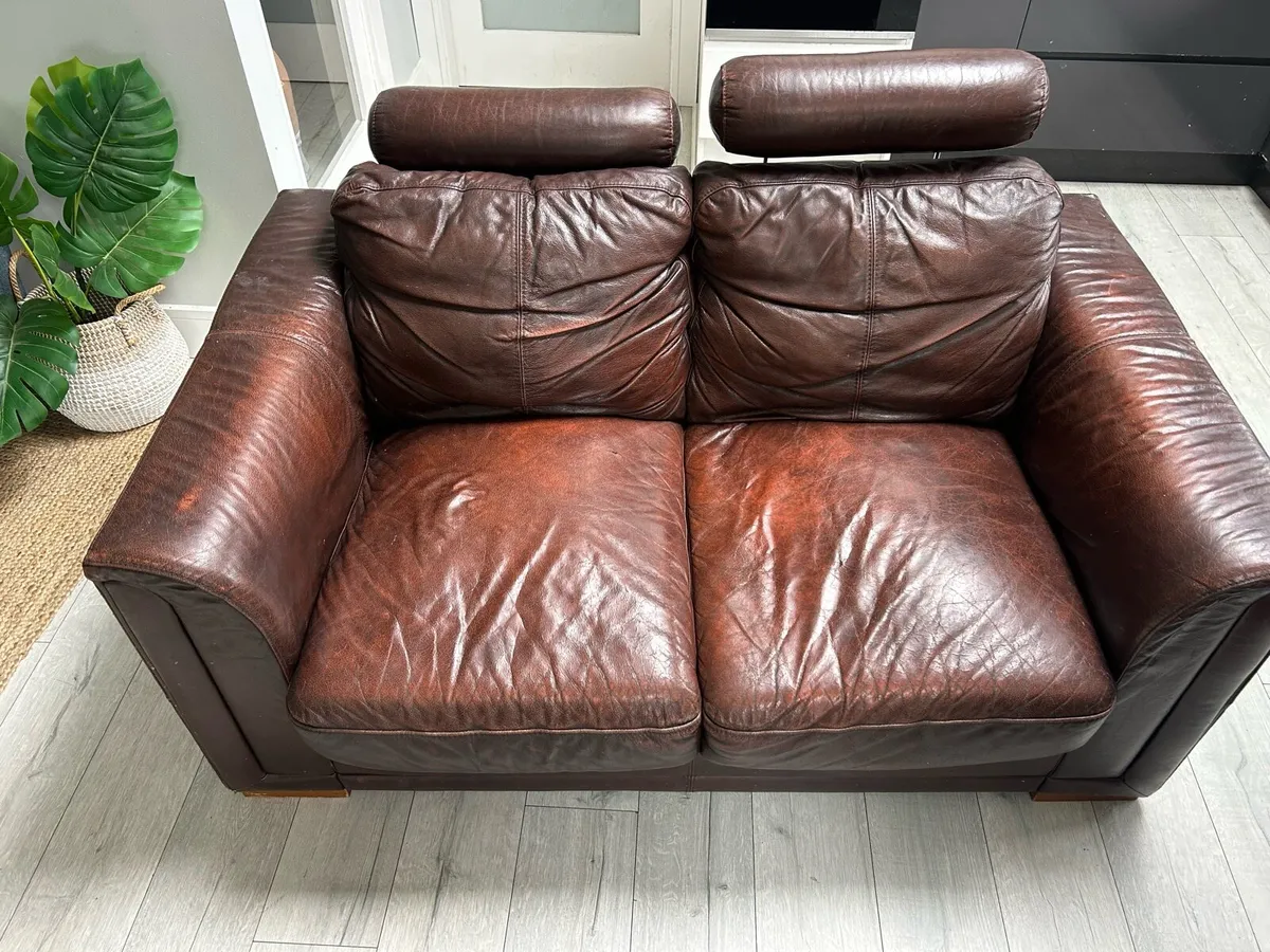 Brown leather 2 seater Couch free to take - Image 3