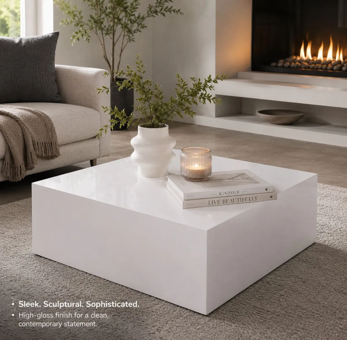 High Gloss White Coffee Table Modern Square Monobl - Image 1