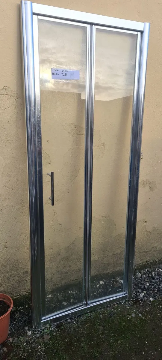 Chrome framed shower door and glass side panel - Image 2