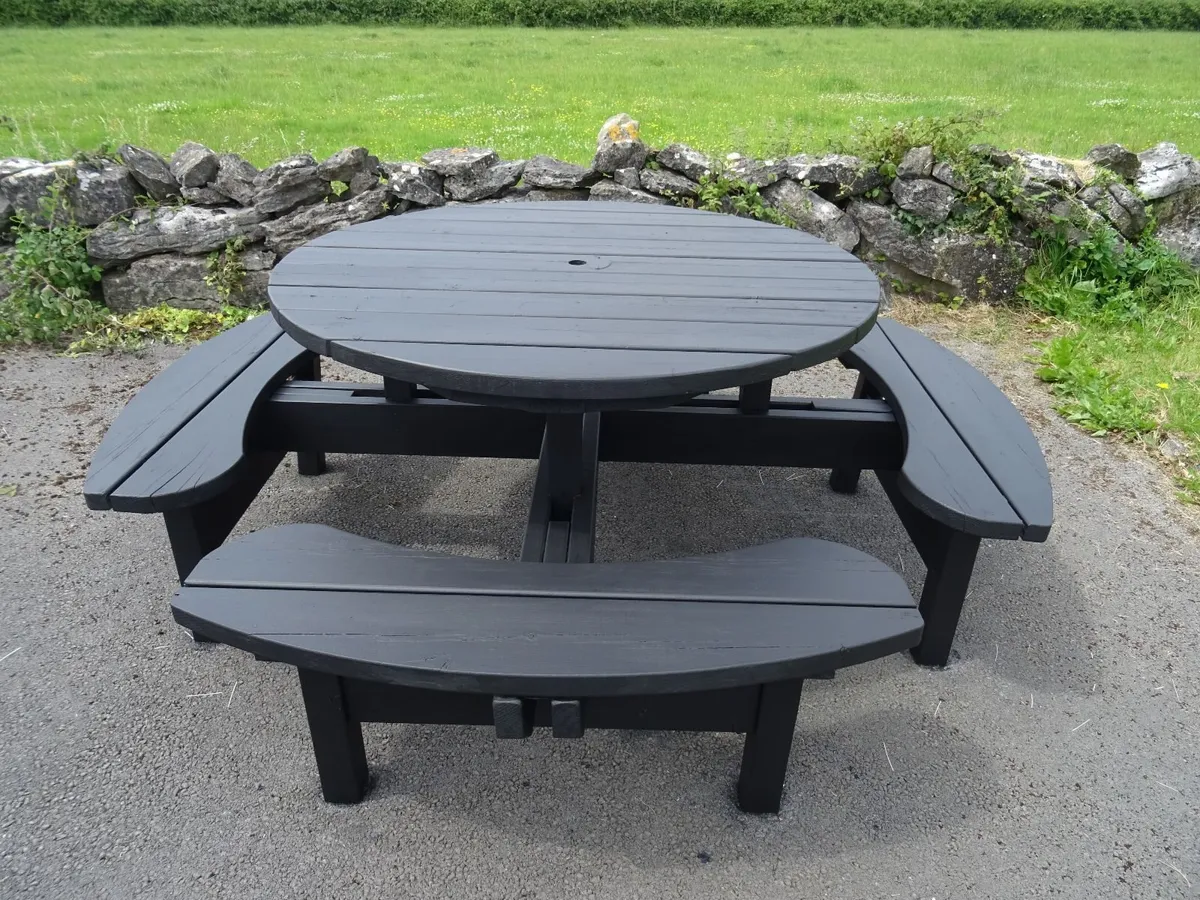 Solid wood garden table and benches 8 seater - Image 1