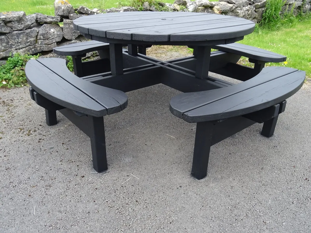 Solid wood garden table and benches 8 seater - Image 3