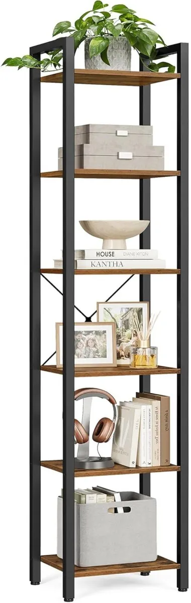 Industrial 6-Tier Bookshelf – Tall Vintage Brown & - Image 3