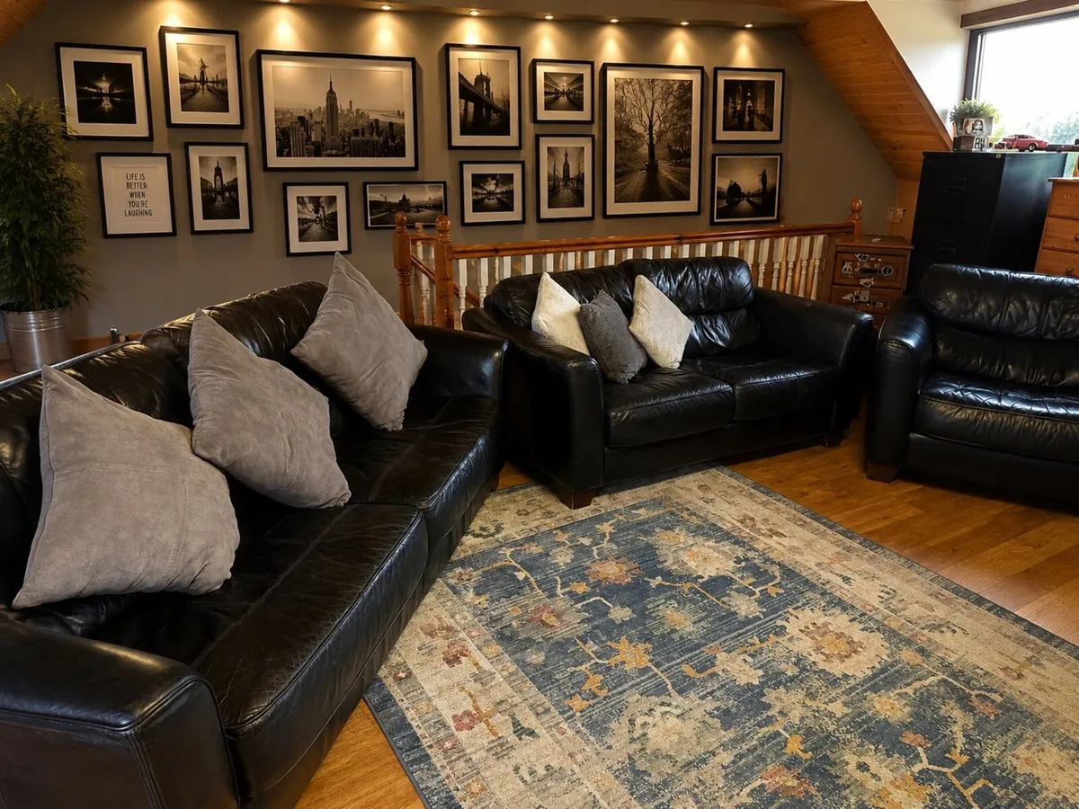 Black Genuine Leather Sofa Suite - Image 4