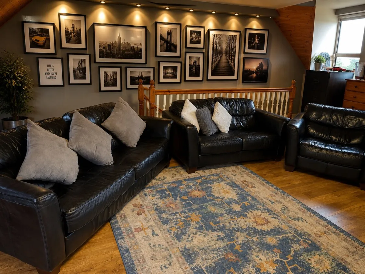 Black Genuine Leather Sofa Suite - Image 2