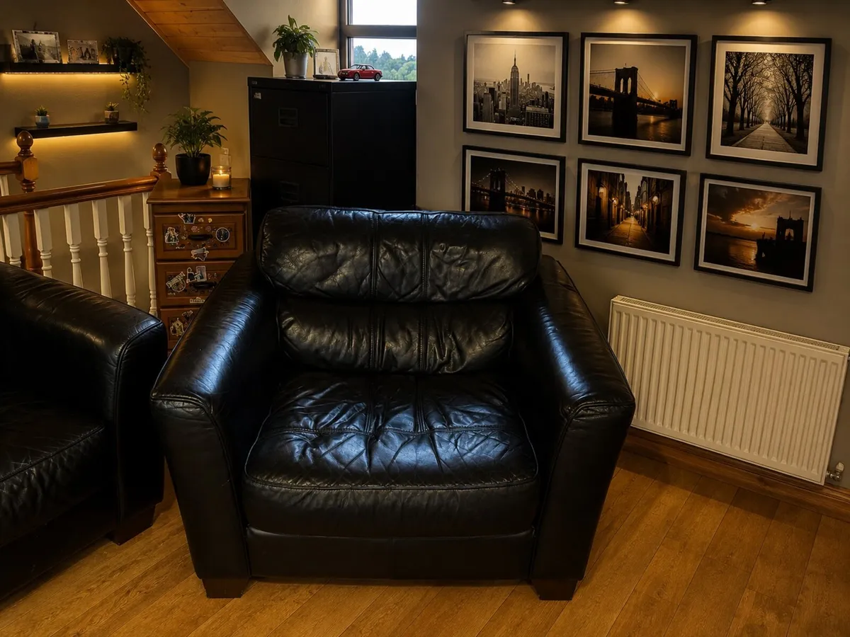 Black Genuine Leather Sofa Suite - Image 3