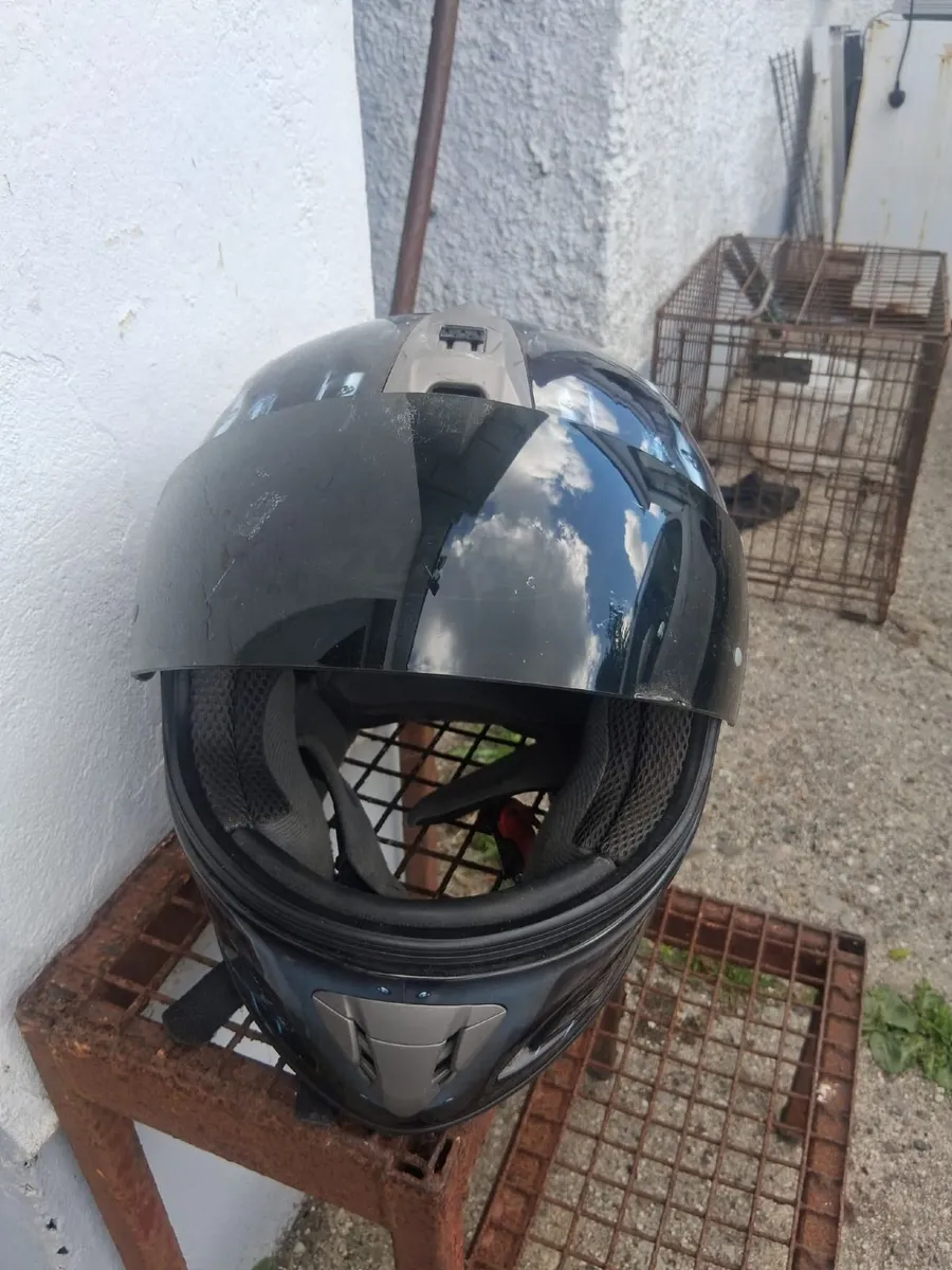 Leather biker pants and helmet - Image 2