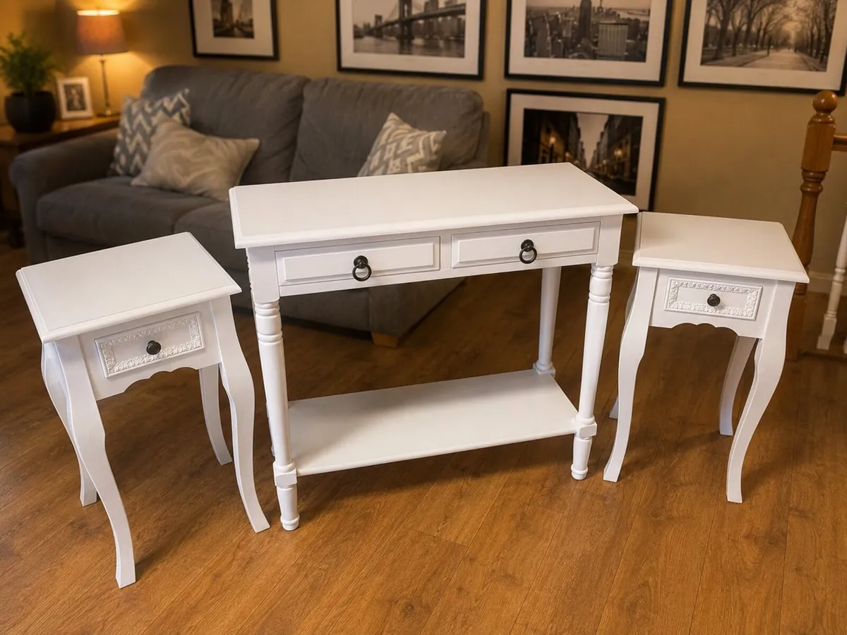 White Console Table & 2 Matching Side Tables