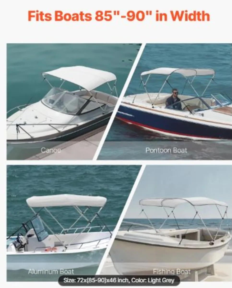 3 Bow Boat Bimini Tops, 600D Polyester Canopy - Image 3
