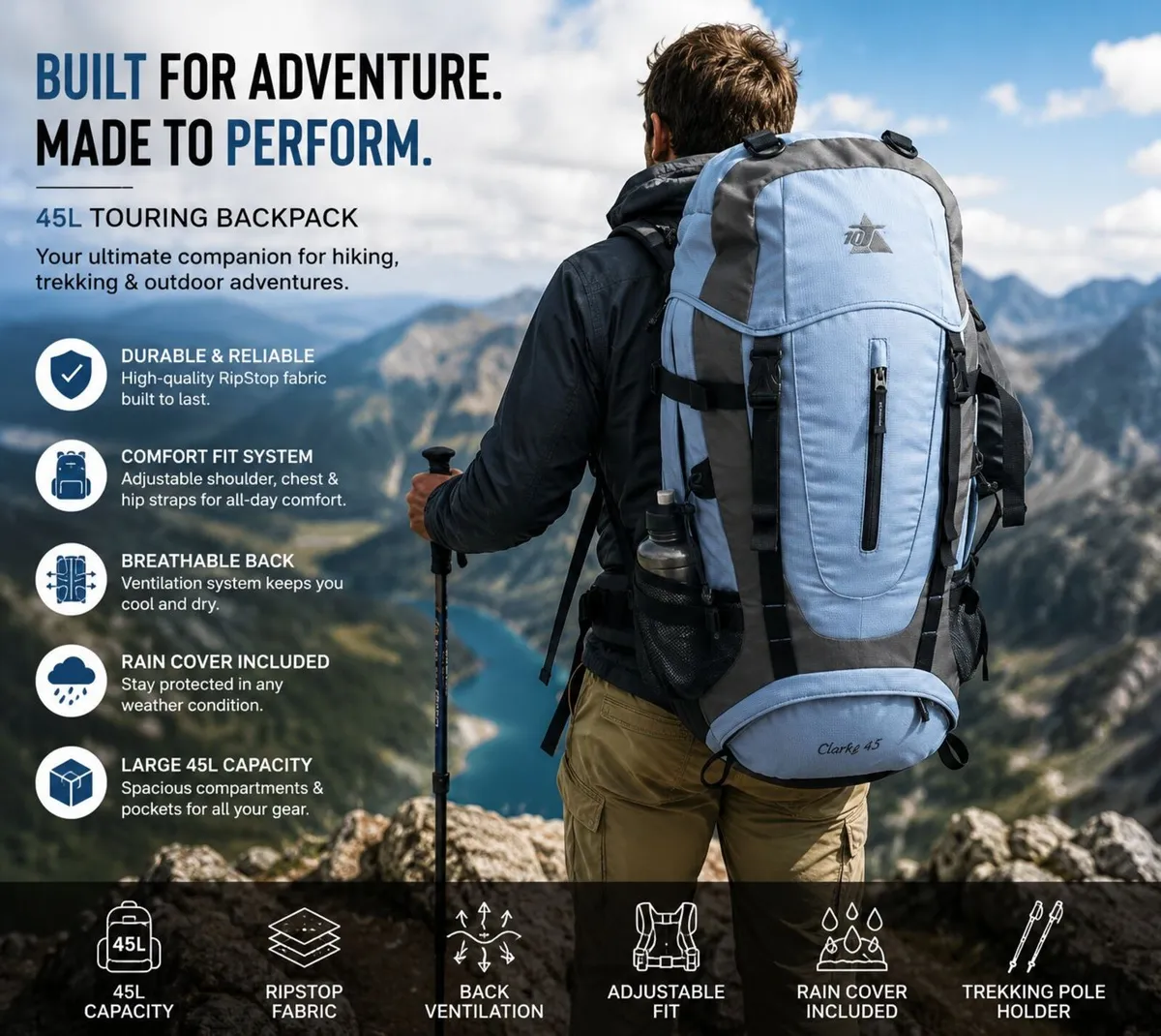 45L Touring Backpack Hiking Backpack Daypack with - Image 1