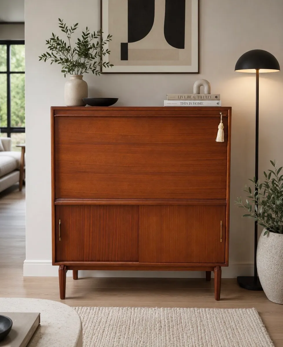 Mid century modern teak drinks cabinet sideboard - Image 1