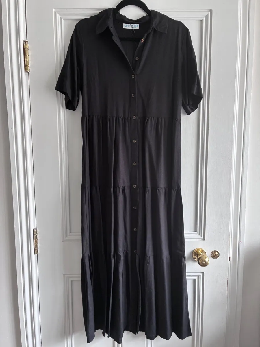 NEW Black tiered shirt dress features a classic co - Image 2