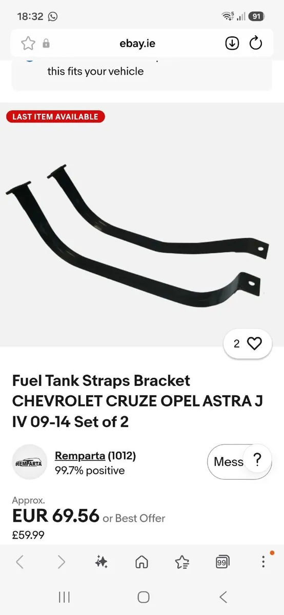 Vauxhall/opel Astra fuel tank brackets 2013 - 2020 - Image 1