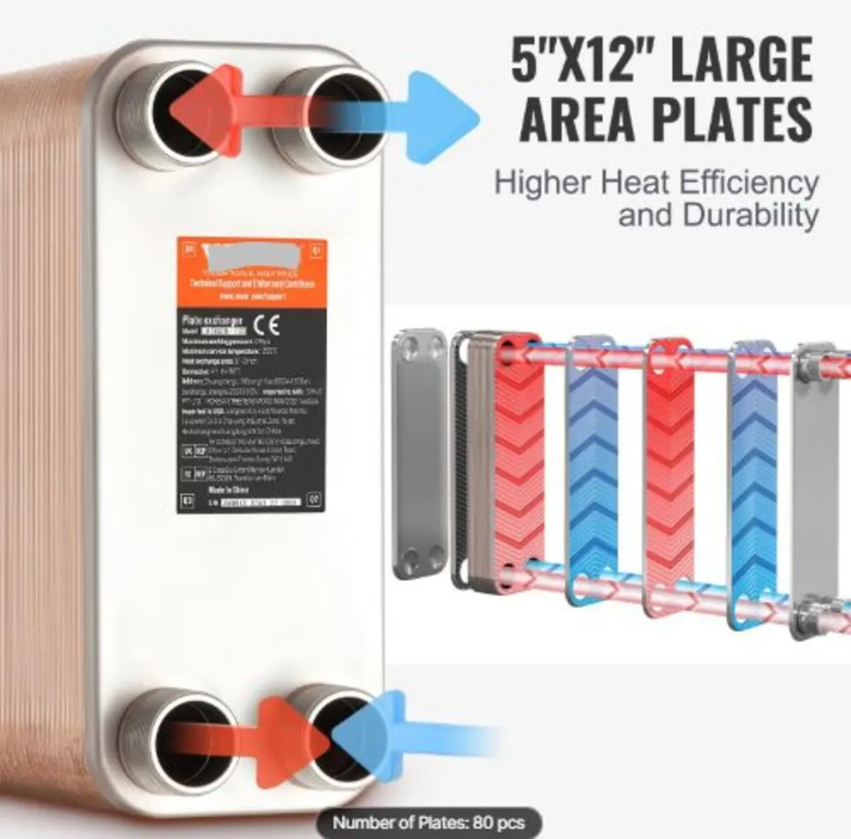 Heat Exchanger,5"x 12" 80 Plates Brazed Plate Heat - Image 3