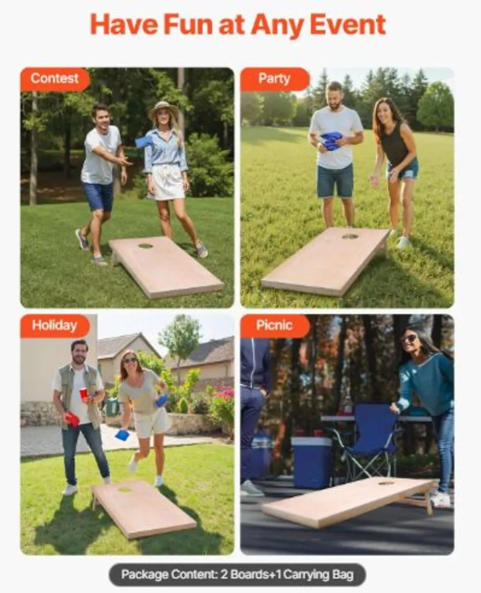Cornhole Set, 4x2 ft Corn Hole Game Boards, Solid - Image 4
