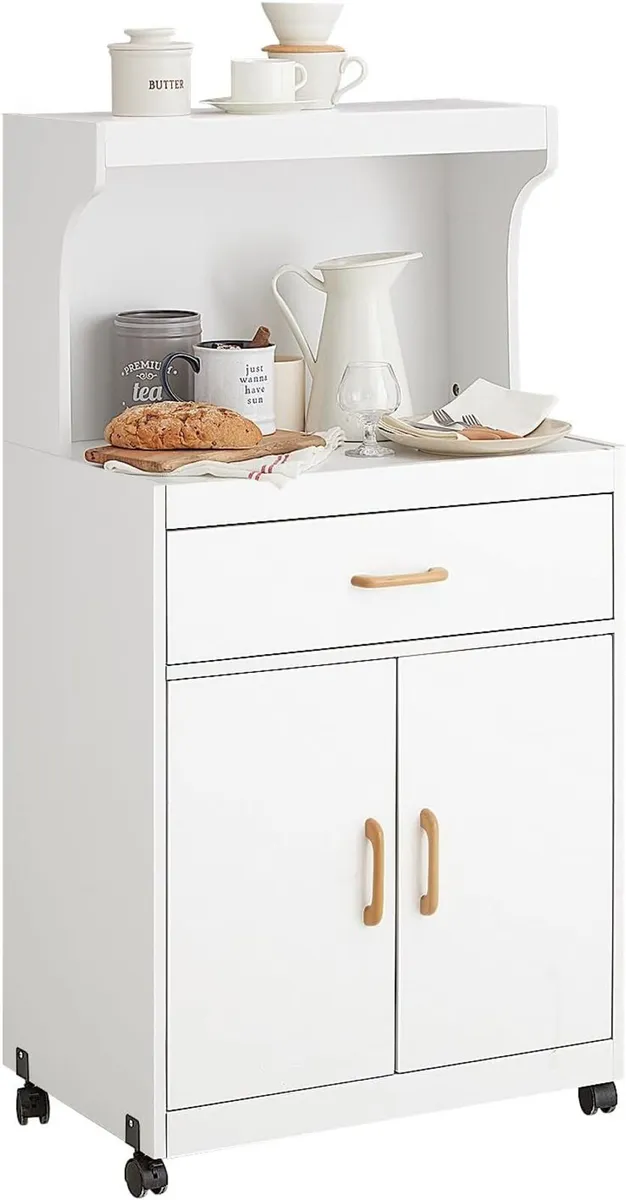 Microwave Trolley on Wheels with Drawer & Cupboard - Image 2