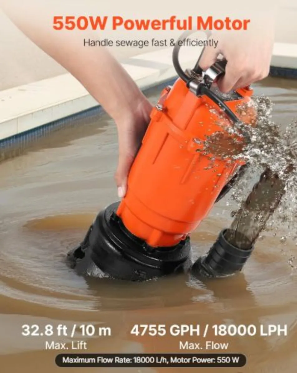 550W Submersible Trash Pump, 18000 L/H, Cast Iron - Image 4