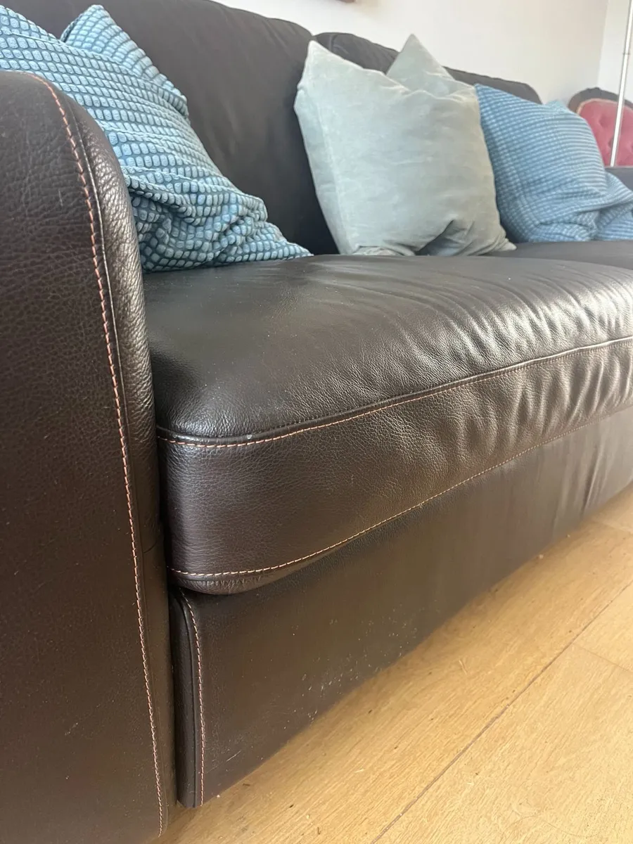 Italian Dark Brown Leather 2 and 3 Seater Sofas - Image 4