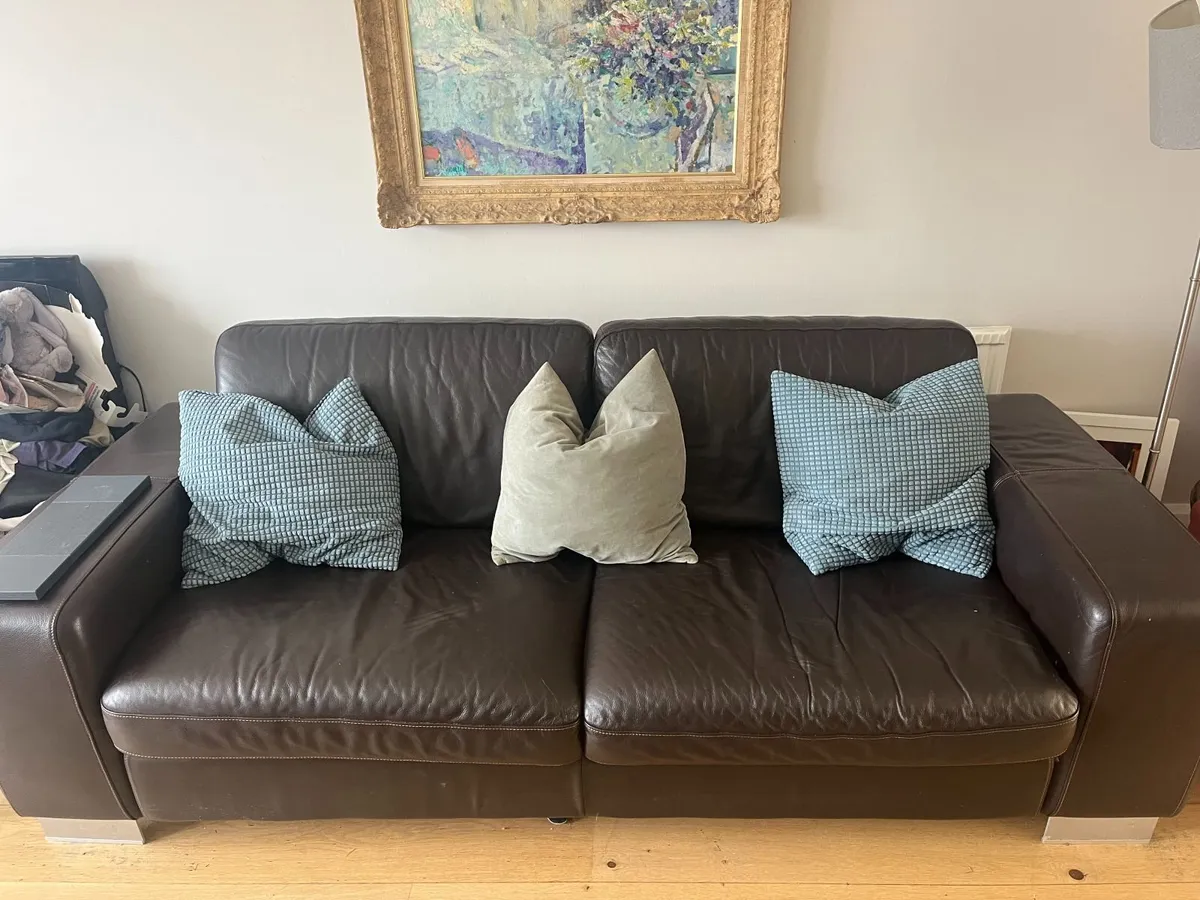 Italian Dark Brown Leather 2 and 3 Seater Sofas - Image 2