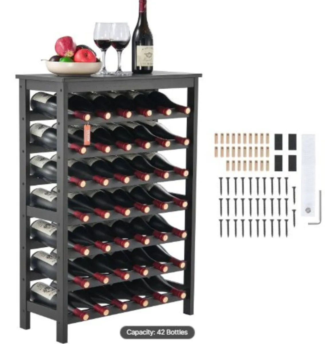 42 Bottle Modular Wine Rack, 7-Tier Solid Bamboo - Image 1