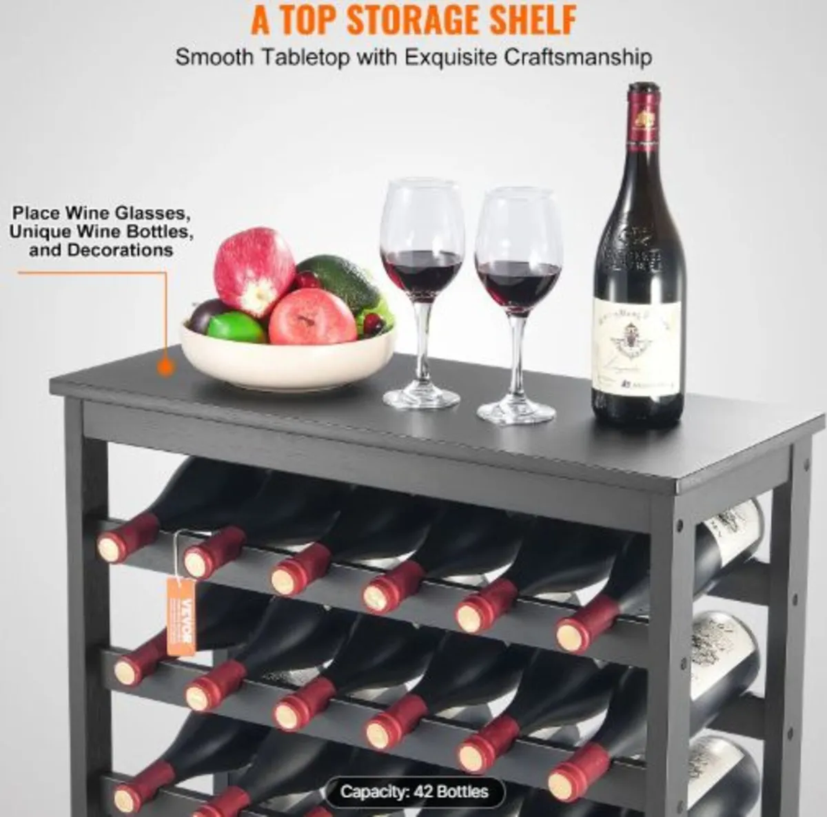 42 Bottle Modular Wine Rack, 7-Tier Solid Bamboo - Image 2