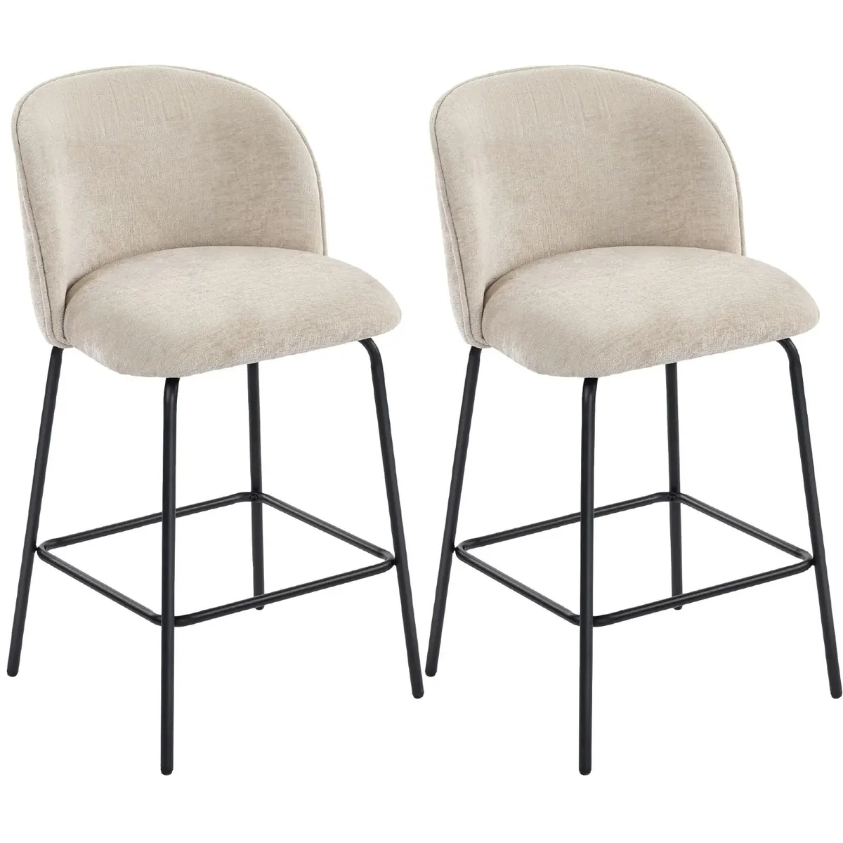 Set of 2 Bar Stools with Backrest and Footrest Pad - Image 4