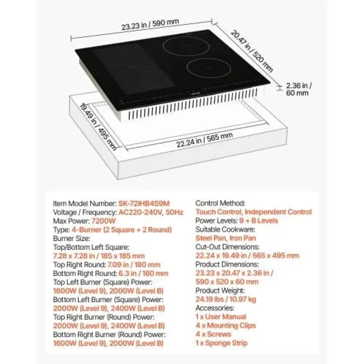 Induction Cooktop 60 cm 4 Burners Built-in Electri - Image 3