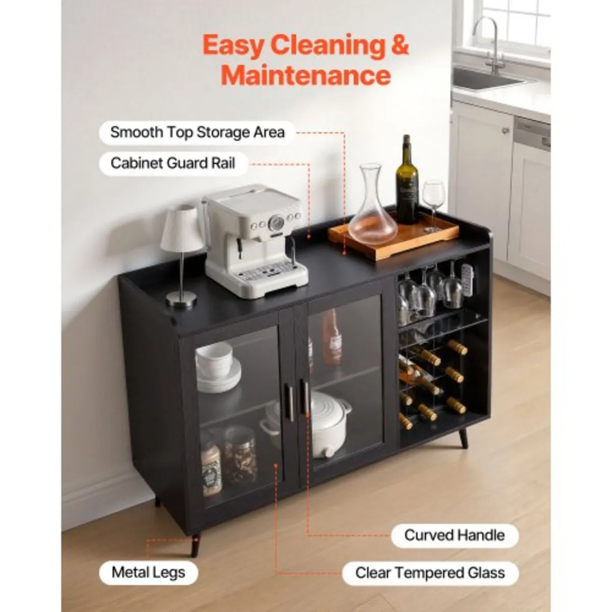 Wine Cabinet, Coffee Bar Cabinet with 9 Wine Bottl - Image 3