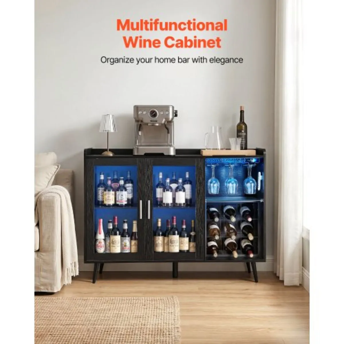 Wine Cabinet, Coffee Bar Cabinet with 9 Wine Bottl - Image 4