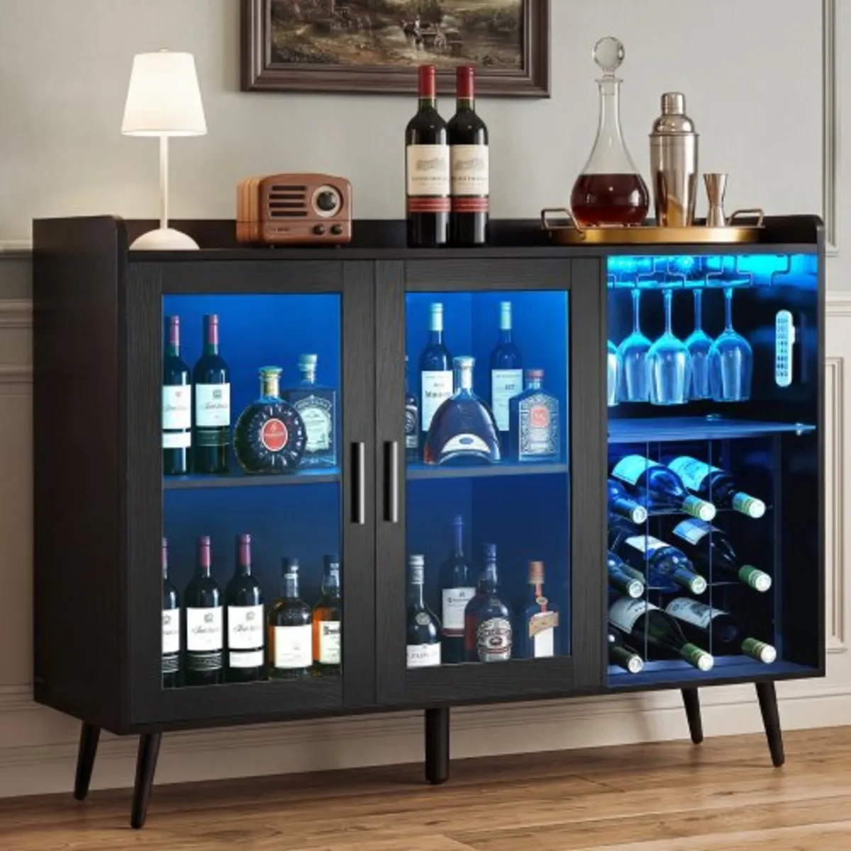 Wine Cabinet, Coffee Bar Cabinet with 9 Wine Bottl - Image 1