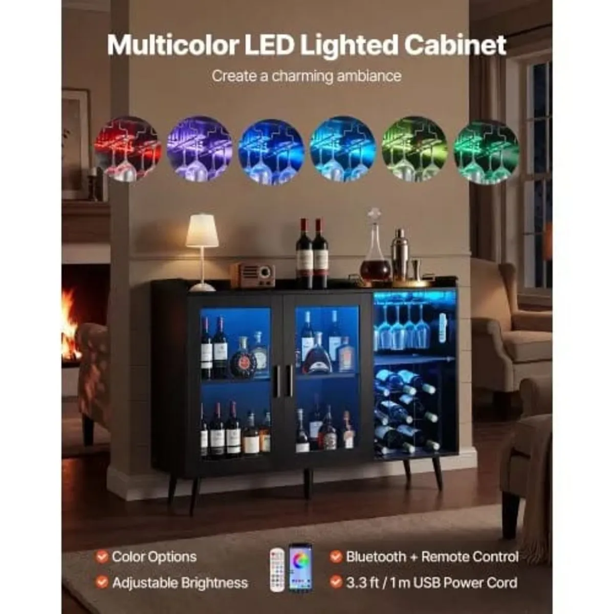 Wine Cabinet, Coffee Bar Cabinet with 9 Wine Bottl - Image 2