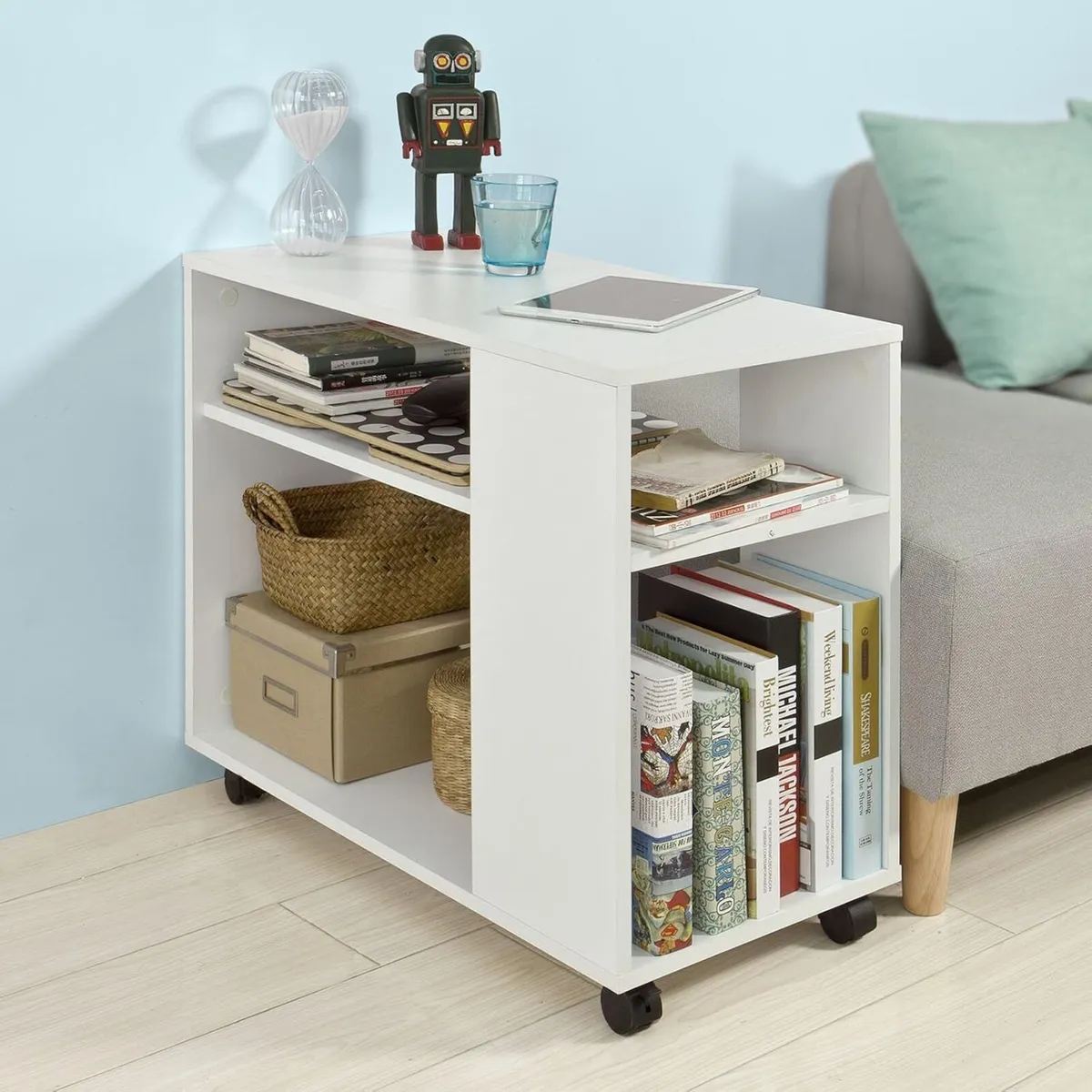 Side Table End Table Coffee Table With Wheels - Image 2