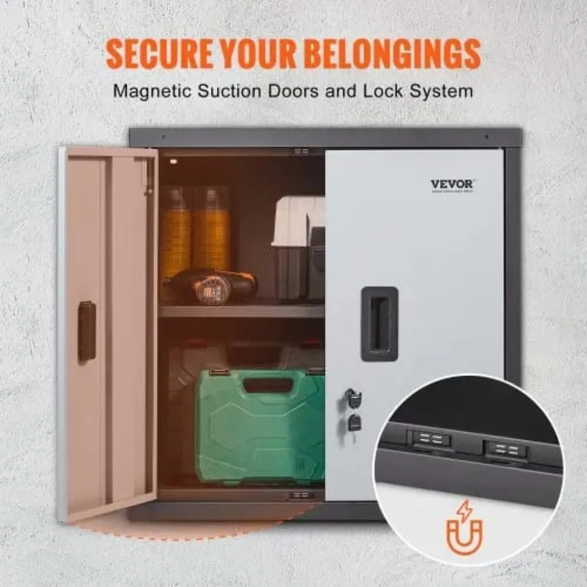 Foldable Wall Cabinet, Metal Garage Locker Mounted - Image 3