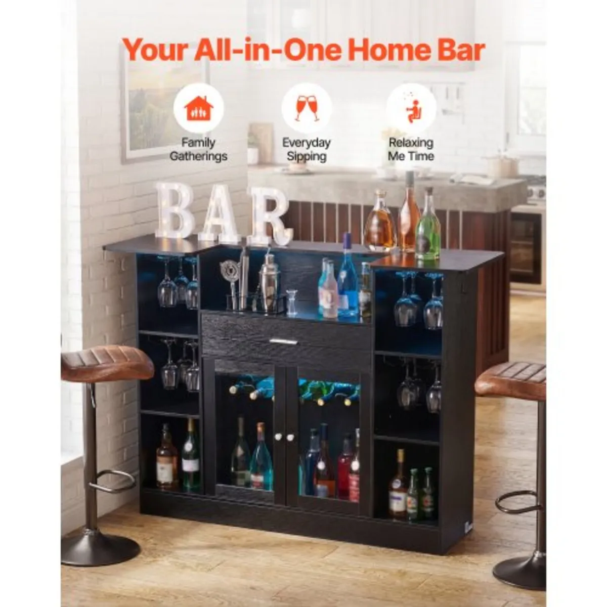 Home Bar Unit, Wine Bar Cabinet Table 4-Tier with - Image 2