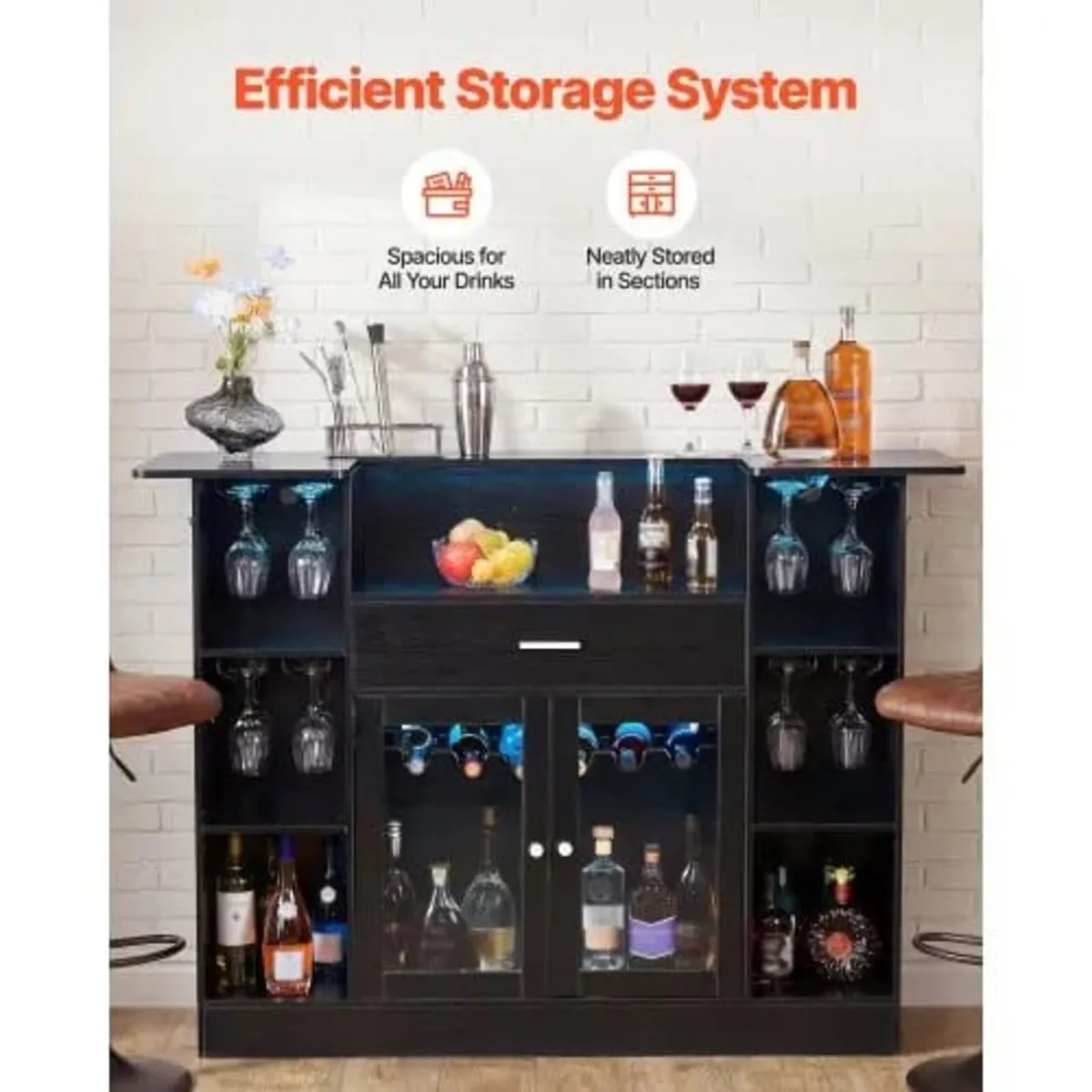 Home Bar Unit, Wine Bar Cabinet Table 4-Tier with - Image 3
