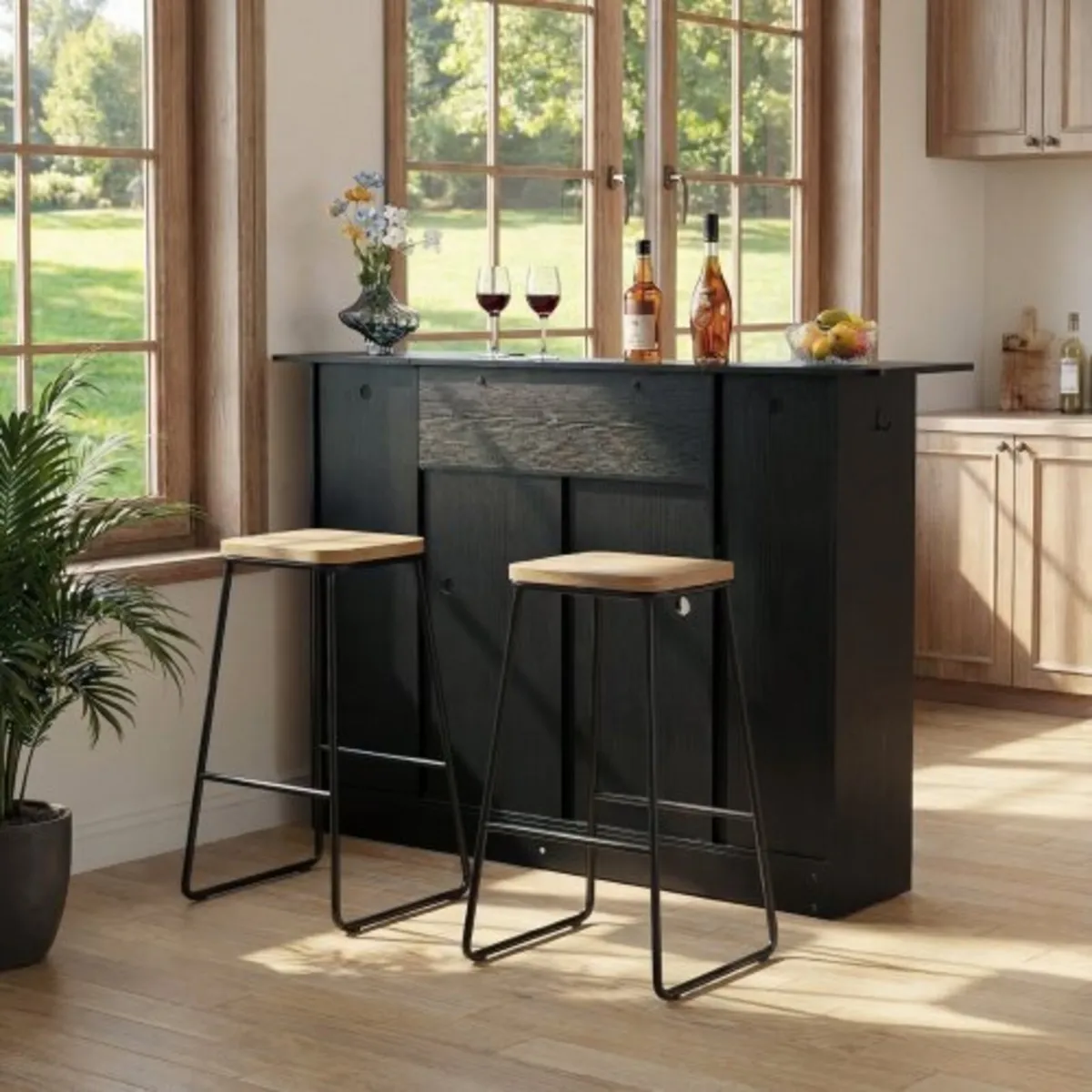 Home Bar Unit, Wine Bar Cabinet Table 4-Tier with - Image 4