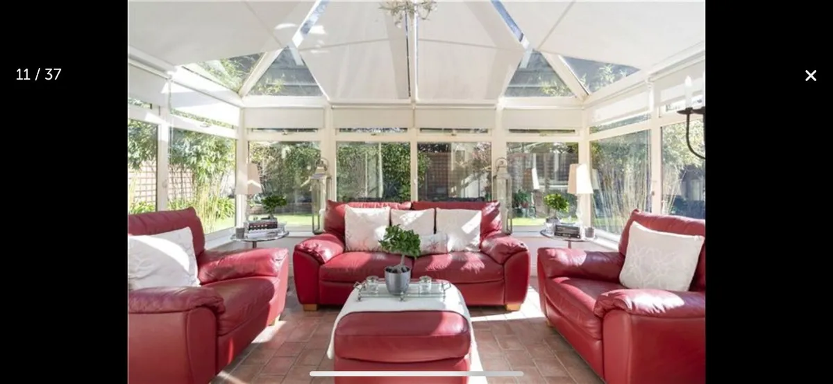 Sofa-  Natuzzi Italian Red Leather Sofa Suite - Image 1