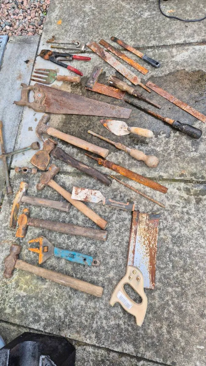 Old vintage tools drill hammer hatchet - Image 1